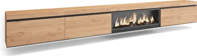 Produktbild von TV-Schrank, Lowboard, 368x35x45cm, Elektrokamin XXL, Hängend, Eiche