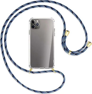 Produktbild von Handykette Backcover-Schutzhülle mit Band (Metall goldfarben) für Apple iPhone 11 Pro Max - Blautöne