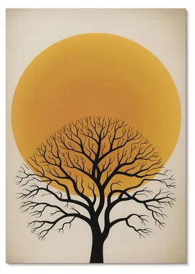 Produktbild von POSTER - 29x42 cm (A3) - Dominika Kubiak - Ein Baum vor dem Hintergrund eines großen Kreises in warmen Farbtönen -  Wandbild für Wohnzimmer Schlafzimmer & Flur, Modernes Poster Wanddeko, Ungerahmt
