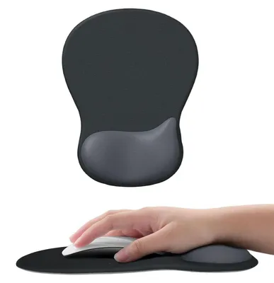 Immagine prodotto di Tappetino ergonomico per mouse con cuscinetto in gel e poggiapolsi, antiscivolo, nero, 26x19x2,8 cm