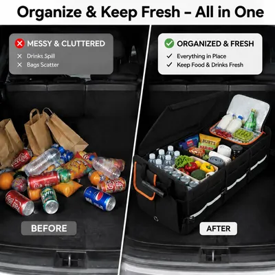 Produktbild von Kofferraum Organizer mit 92L Volumen, herausnehmbare 24L Kühltasche, faltbar, für Auto und Reisen