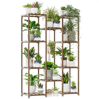 Produktbild von Bamworld Pflanzenständer Blumenständer Hoher Pflanzenstufen Blumenständer für Außen Pflanzenregal Terrasse Balkon Garten Dekoration Braun