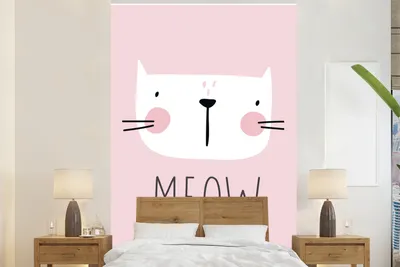 Produktbild von MuchoWow® Fototapete für Wohnzimmer oder Schlafzimmer Wandtapete Vinyl Motivtapete Zitate - Miau - Katze - Illustration - Kinder - 160x240 cm - Vinyltapete
