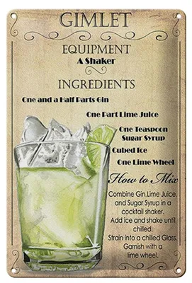 Produktbild von Blechschild Alkohol 20x30cm Gimlet Equipment ingredients