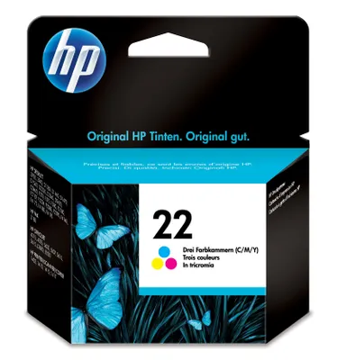 Obrázek produktu pro HP 22 Tříbarevná originální inkoustová kazeta, Azurová, Purpurová, Žlutá, Inkoust na bázi barvy, 5 ml, 1 kusů, 165 str.