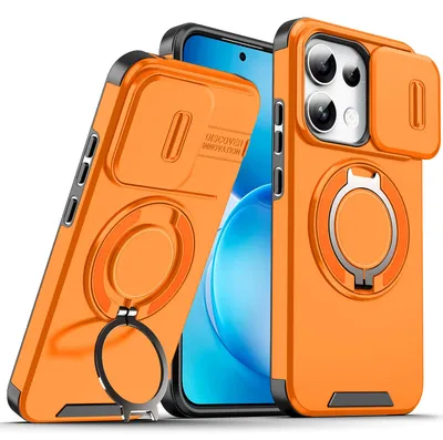 Produktbild von Handyhülle für Realme 16 Pro Dual Layer Stoßfest Hülle mit Dia Kameraschutz, Magnetisch Ring Ständer Orange