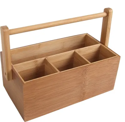 Produktbild von Bambus - Tischorganizer Schreibtischorganizer Stiftehalter Schreibtischbutler mit Henkel