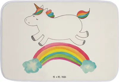Produktbild von Mr. & Mrs. Panda Badematte Einhorn Regenbogen - Weiß - Geschenk, Glitzer, duschmatte, Erwachsenwerden, Badezimmerteppich, Unicorn, Badezimmer Matte, Badteppich