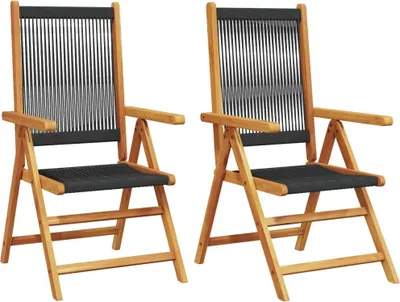 Image de Chaises de jardin 2 pcs. noir bois massif acacia et polypropylène