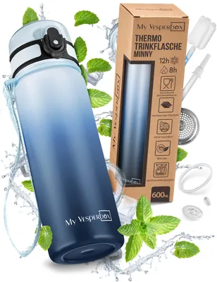 Produktbild von My Vesperbox - Edelstahl Thermos Trinkflasche auslaufsicher - mit Strohhalm oder Sieb - 400 ml, 600ml - BPA FREI - für Kindergarten, Schule (Blauverlauf 600ml)