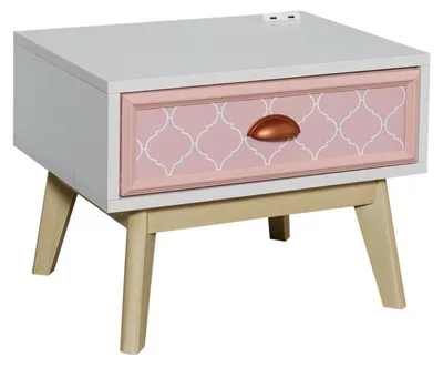 Produktbild von Kinderzimmer Luxus Bett Nachttisch Rosa Set Möbel Design 2tlg. Konsole