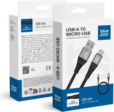 Zdjęcie produktu dla Kabel w oplocie Blue Star z wtyczką micro USB 2A