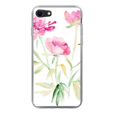 Produktbild von MuchoWow® Handyhülle Schutzhülle Hülle für iPhone SE 2020 Blumen - Aquarell - Rosa Silikon Softcase Handy Hülle - Kartenbesitzer