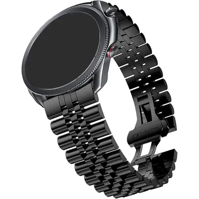 Produktbild von FFO2World Metallarmband 22 mm, kompatibel mit Samsung Galaxy Watch, Gear S3, Polar, Garmin, Huawei, Xiaomi & Amazfit, Schwarz