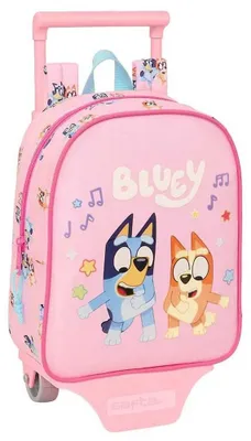 Image de Sac à dos Safta Bluey, 6 litres, dimensions 27x22x10 cm, avec roulettes, couleur rose, pour enfant, taille unique