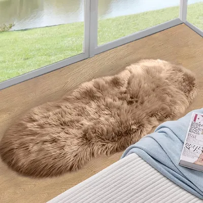Immagine prodotto di Tappeto morbido e peloso, 60 x 120 cm, color beige, ideale per il soggiorno