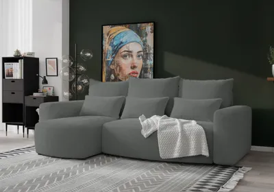 Produktbild von 4ALLHOME Ecksofa mit Schlaffunktion Travis, Couch, Sofa mit Bettkasten, Eckcouch, L-Form, Schlaffsofa, Universal, Cord Onega 07 Grau