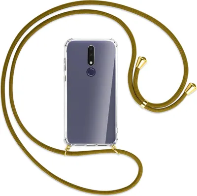 Produktbild von Handykette Backcover-Schutzhülle mit Band (Metall goldfarben) für Nokia 3.1 Plus - khaki