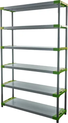 Produktbild von Kunststoffregal GREY BEAR | Extra-Tall | HxBxT 220x140x46cm | Fachlast 70kg | Grau-Grün
