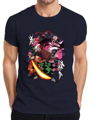 Produktbild von Kimetsu no Yaiba Tanjiro Nezuko Feuerklinge Anime Geschenk Manga Herren T-Shirt, Navy, M