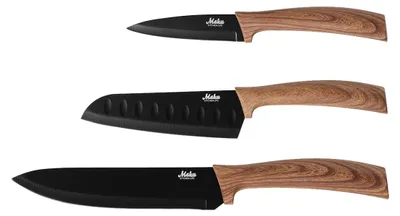 Produktbild von Messer-Set 3-teilig Edelstahl Antihaftbeschichtung Küchenmesser Santoku Schäler 29/23/20 cm