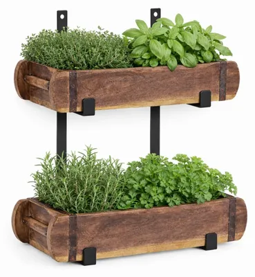 Imagen del producto de Estante de pared metálico con dos moldes de ladrillo de madera, color negro, 40 cm