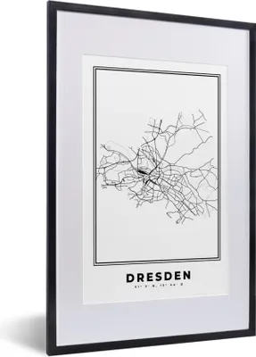 Produktbild von MuchoWow® Gerahmtes Poster Stadtplan - Schwarz und weiß - Karte - Dresden - Deutschland 40x60 cm - Poster mit Schwarzem Bilderrahmen Wandposter Rahmen Foto Bilder - Poster in Rahmen