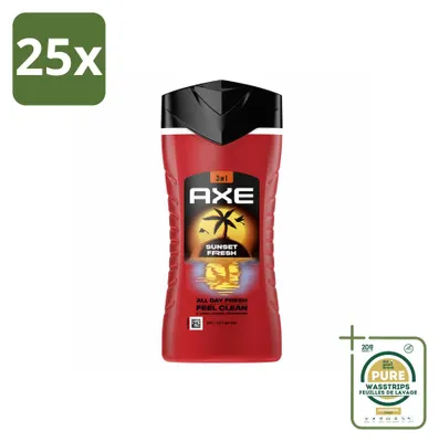 Zdjęcie produktu dla 25 sztuk żelu pod prysznic 3 w 1 Axe Sunset Fresh o zapachu mango i mandarynki - 250 ml - zestaw ekonomiczny