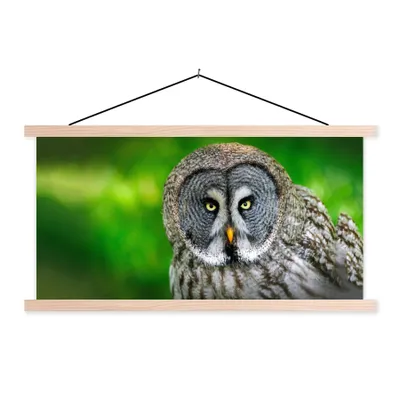 Produktbild von MuchoWow® Textilposter Vogel - Eule - Tiere - Braun - Porträt 60x30 cm mit holzfarbenen Rahmen - Dekoration