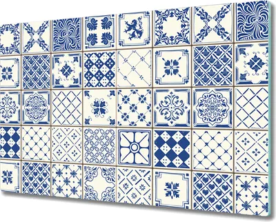 Produktbild von Glas-Herdabdeckplatte Glaskeramikkochfeld-Abdeckung Spritzschutz - 80x52 cm - Azulejos blau-weiß