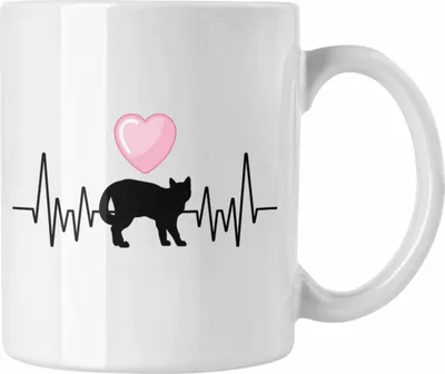Produktbild von Trendation - Katze Herzschlag Tasse Geschenk für Katzen-Mama Hobby Geschenkidee (Weiß)