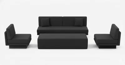 Obrázek produktu pro Designová černá sedací souprava – elegantní třímístná pohovka, 2 křesla a stolek