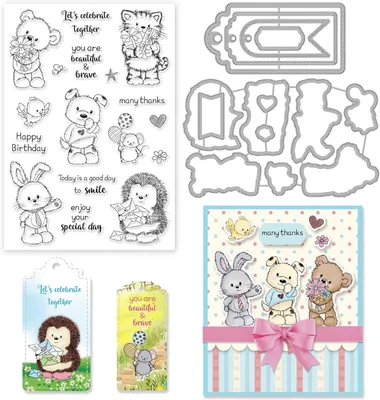 Obrázek produktu pro Sada razítek a vyřezávek s motivem zvířat, rozměry 11 x 16 cm (razítko), 9,9 x 5 cm (vyřezávka), vhodná pro scrapbooking