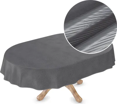 Produktbild von Tischdecke Wachstuch Premium Gestreift Schwarz Robust Wasserabweisend Oval Breite 155 cm Länge 320 cm