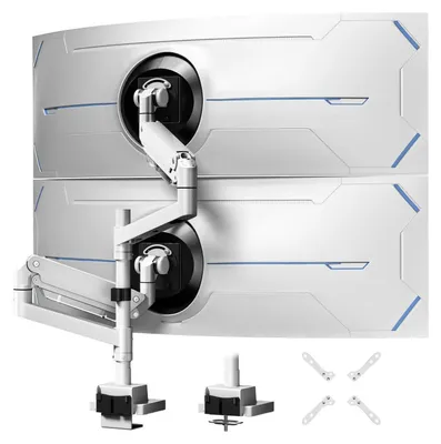 Obrázek produktu pro Držák pro dva monitory, vertikální, pro obrazovky 24-57 palců, nosnost do 26,9 kg, bílá barva, standard VESA 75x75/100x100 mm