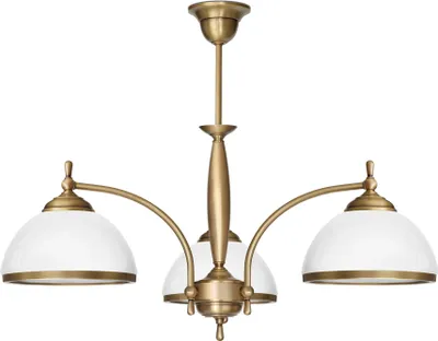 Produktbild von Kronleuchter Messing Goldpatina Hochglanz-Glasschirm weiß glänzend Ø65x50cm 3xE27 180W Esszimmer Wohnzimmer klassisch elegant höhenverstellbar Decke