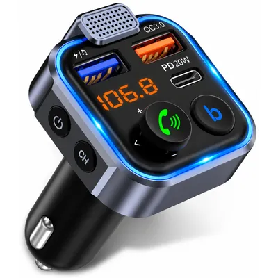 Produktbild von OMVO® Bluetooth FM-Transmitter Auto für Zigarettenanzünder Ladegerät QC3.0 USB-C