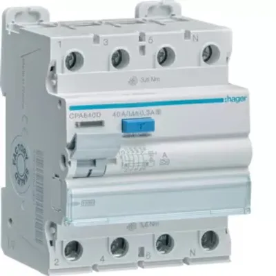 Zdjęcie produktu dla Hager RCD 4P 10kA 40A 300mA Typ S CPA640D