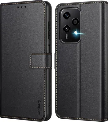 Immagine prodotto di Honor 200 Lite custodia per cellulare in pelle nera flip cover con slot per schede e funzione stand