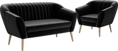 Produktbild von MEBLINI Mini Sofa Set 2-1 für Wohnzimmer - Mini Lounge für drei Personen - Küchensofa - Sofa Klein - Sitzgarnitur - Polstergarnitur - Sofagarnituren - KAIA - 2+1 - Schwarz Samt