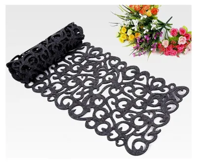 Produktbild von Filz Tischläufer, Hohl-Blumenmuster Tischband Tischdecke Tischmatten Tischunterlagen Untersetzer als Accessoire für die Esszimmerdekoration, Abwaschbar, 100 x 30 cm (Grau)