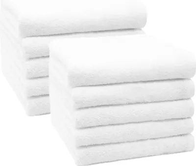 Two stacks of white towels are shown against a white background.