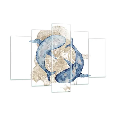 Produktbild von Bilder auf glas - 5 Teile - Wal Aquarell Gold - 150x100cm - Glasbilder - Wandbilder - Bilder - zum Aufhängen bereit - Wanddekoration aus Glas - Glas Bilder - Wandbild auf Glas - GEA150x100-4150