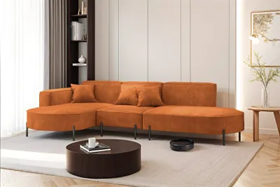 Produktbild von Ecksofa Designersofa VALENCIA in Stoff Noel Ziegelrot Ottomane Links