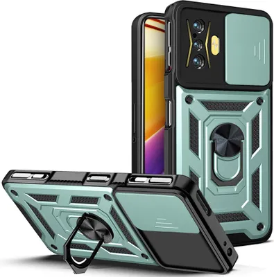 Produktbild von Redmi K50 Gaming Hülle mit Ring Ständer Halter Dia Kameraschutz TPU PC Schutzhülle für Xiaomi Redmi K50 Gaming Grün