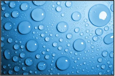Produktbild von Wallario Wandbild Wassertropfen auf Blau, Größe: 61 x 91,50 cm, Poster mit schwarzem Aluminiumrahmen