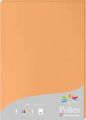 Produktbild von Clairefontaine Pollen, Laser-/Inkjet-Druck, A4 (210x297 mm), 25 Blätter, 210 g/m², Orange, Forest Stewardship Council (FSC) Mix