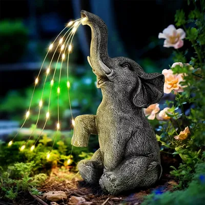 Solar-Elefantenfigur mit LED, 28 cm, grau, Garten-Deko
