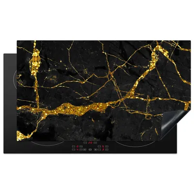 Obrázok produktu pre KitchenYeah® Kryt varnej dosky mramor - zlatý - čierny - mramorový vzhľad - luxusný - trblietavý, 91x52cm, kuchynská dekorácia, keramický kryt varnej dosky, krycia doska na varnú dosku