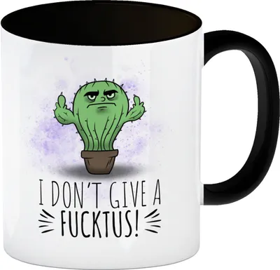 Produktbild von I don't give a Fucktus Kaffeebecher Schwarz mit genervtem Kaktus